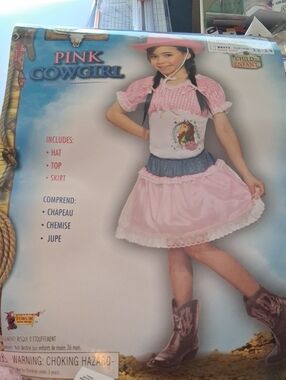 New In Bag Pink Cowgirl Costume for Kids-Includes Hat,Top&Skirt Small Child 4-6